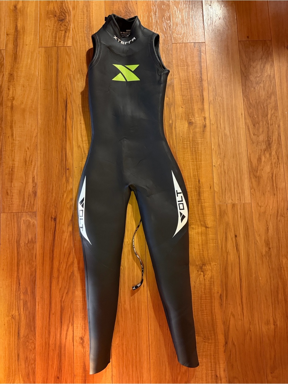 Black Sleeveless Full-Length Xterra Wetsuit with Green Logo